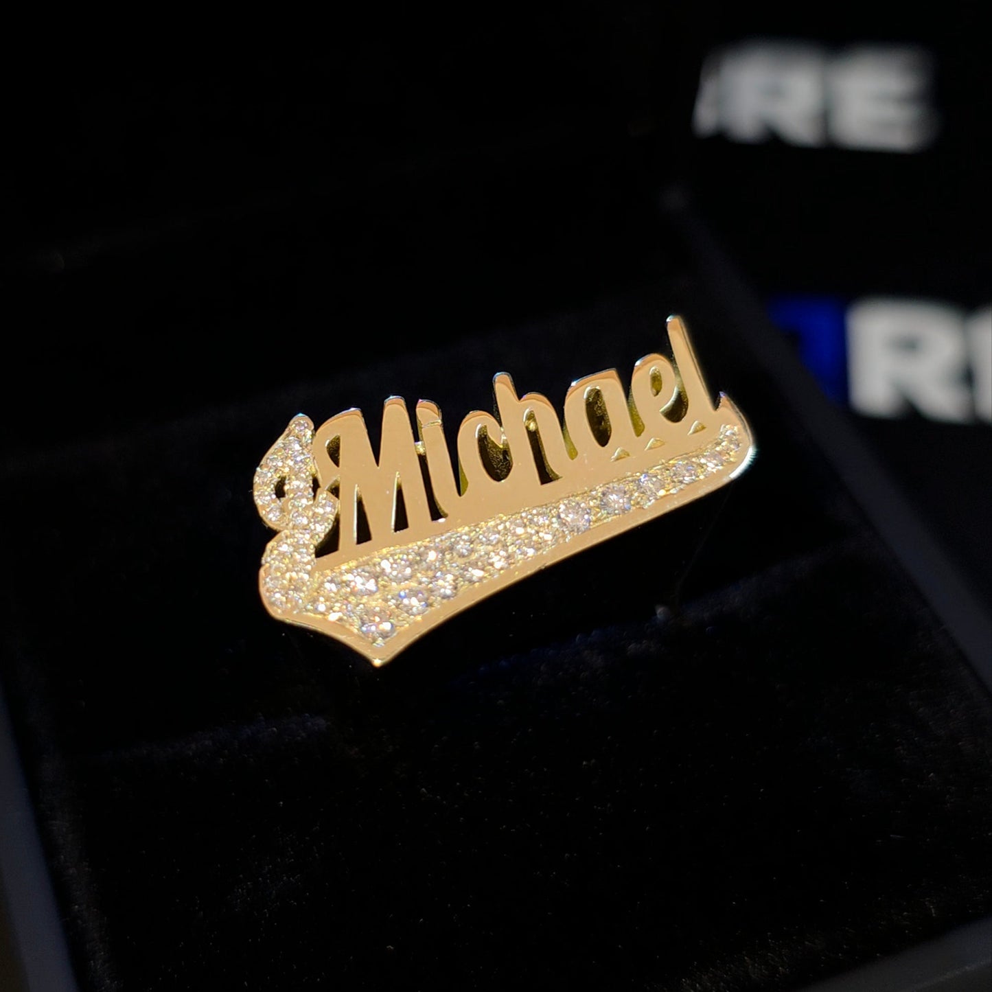 Name Ring 1/2 With Stone in first letter and tail