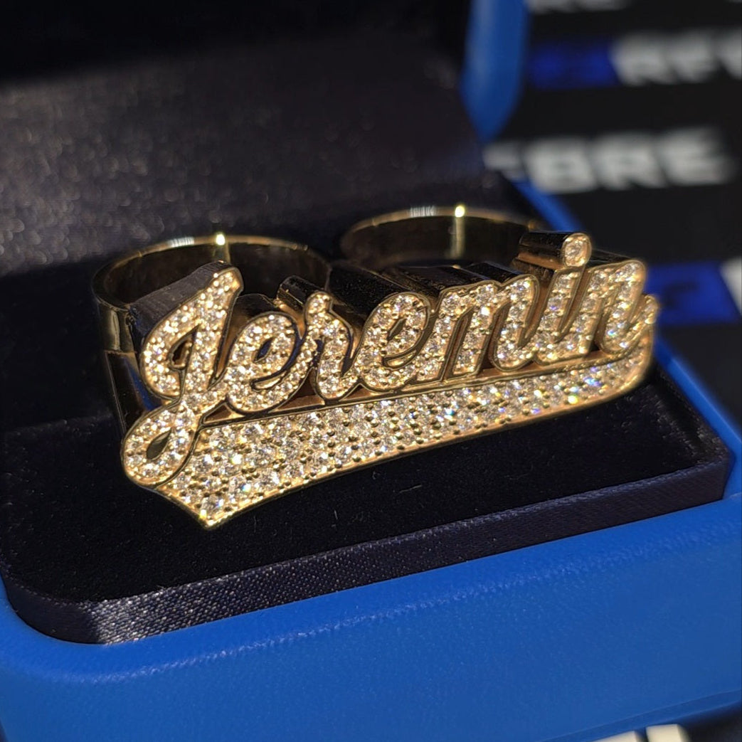 Double Finger Name Ring 1/4 Full Top Moissanite