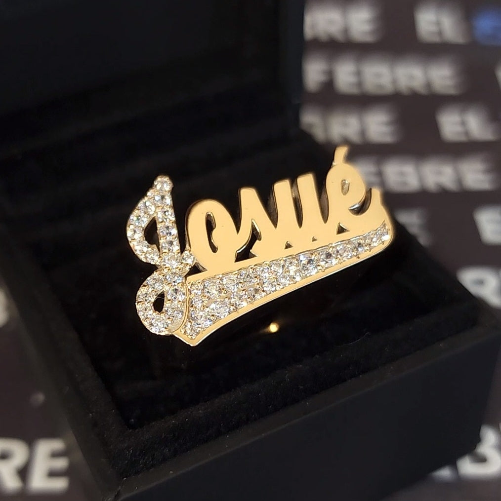 Name Ring 1/4 With Stone in first letter and tail