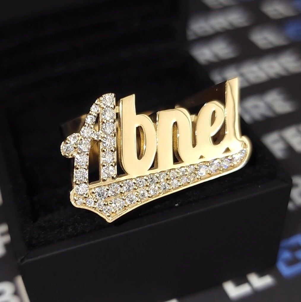 Name Ring 1/4 With Stone in first letter and tail