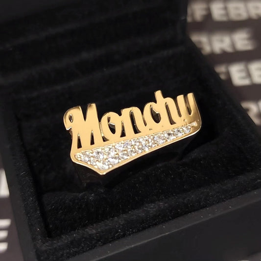 10k Name Ring 1/8 With Stone in tail