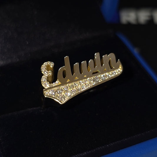 10K Name Ring 1/4 With Stone in first letter and tail